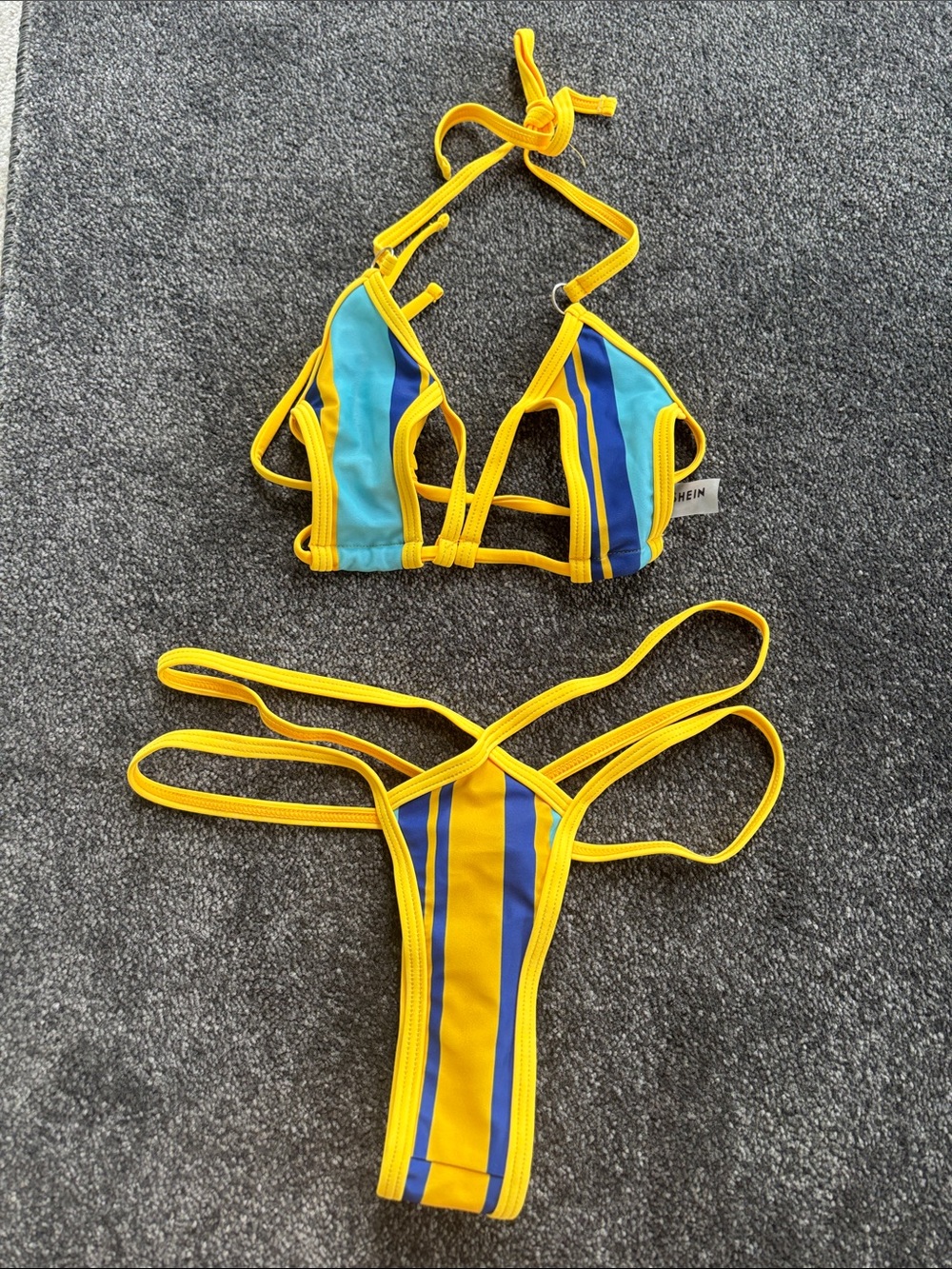 SHEIN Yellow and Blue Strappy micro bikini